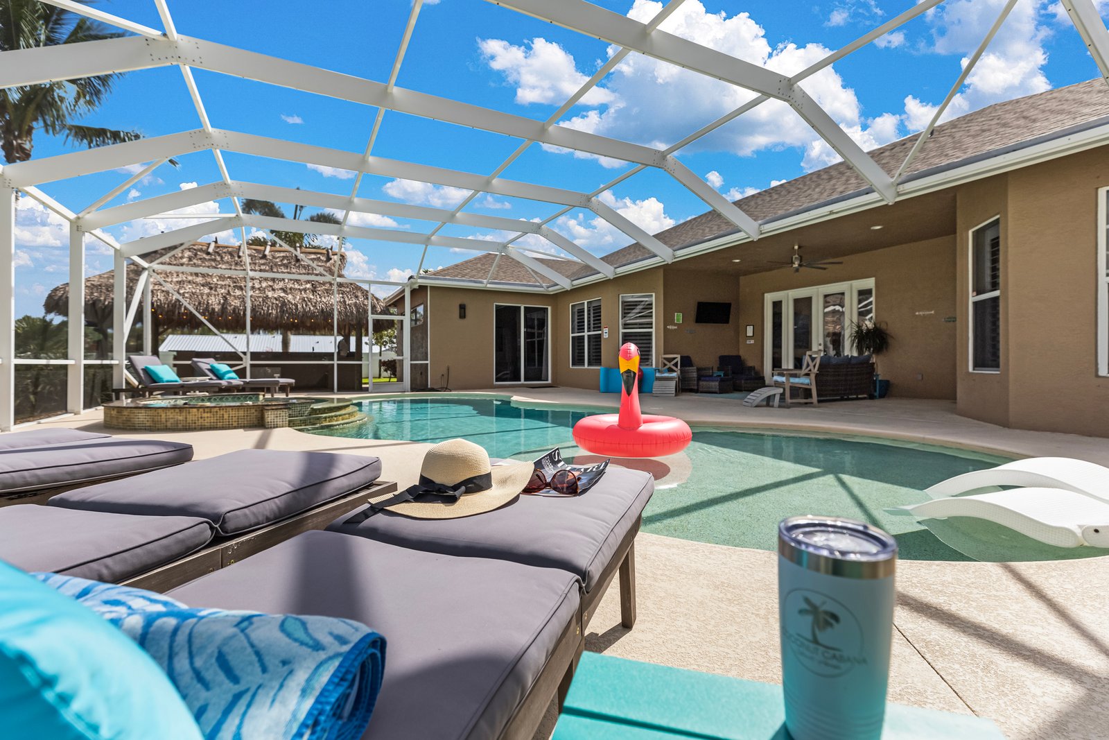 Private heated pool and tropical outdoor area at Coconut Cabana Stuart, Florida